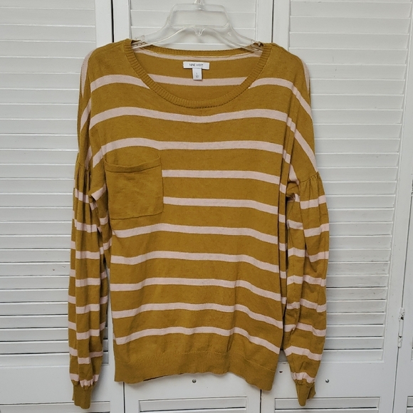Nine West Yellow and White Striped Crew Neck Sweater - Picture 5 of 6